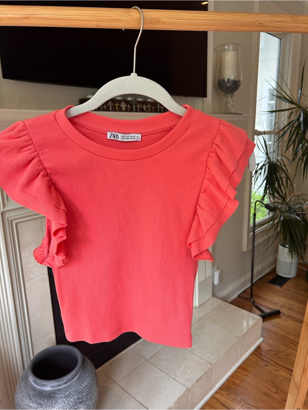 *can’t ship until 05/16* Zara Coral Pink Ruffle Sleeve Tee